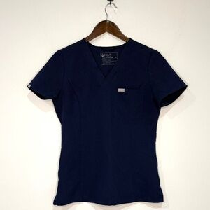 FIGS $38 Womens XS Navy Blue Short Sleeve VNeck Catarina One-Pocket Scrub Top E2